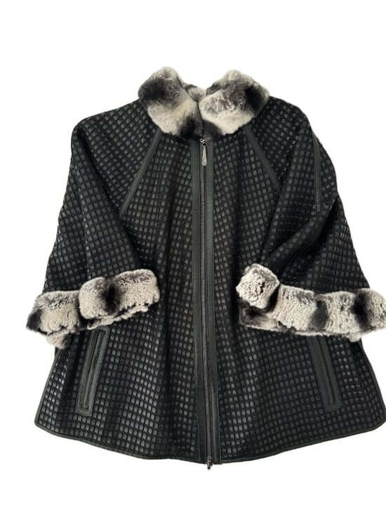 Jackets & Blazers - Leather Black cape with rabbit fur New, Size M